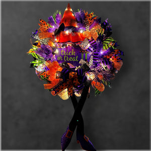 Halloween Witch Wreath Halloween Front Door Wreath  Battery Timer Light  (Free Shipping)