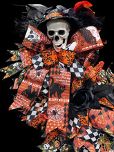 Halloween Wreath Skull  Black Cat Skeleton  Handmade Orange & Black Halloween Wreath (Free Shipping)