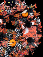 Halloween Wreath Skull  Black Cat Skeleton  Handmade Orange & Black Halloween Wreath (Free Shipping)