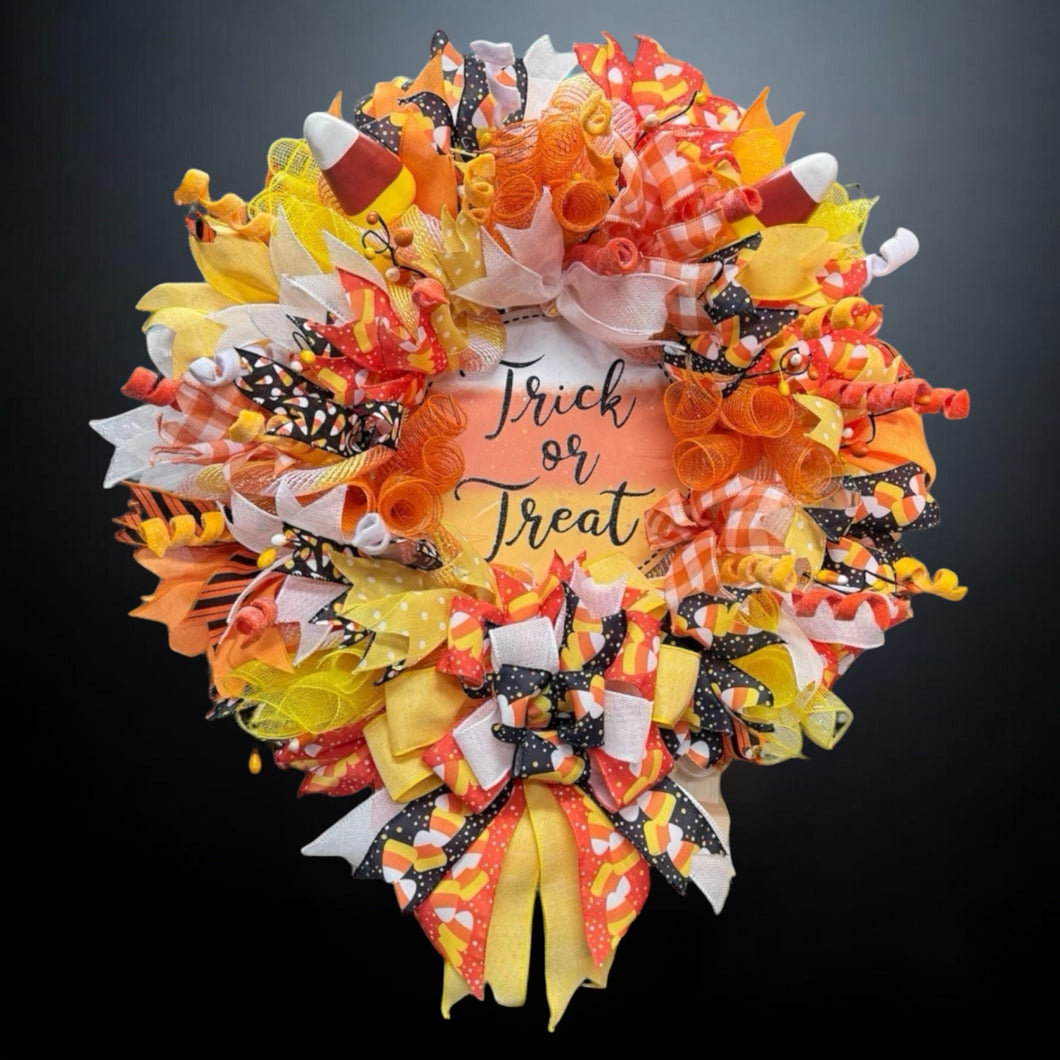 Halloween Wreath Candy Corn Trick or Treat Halloween Wreath (Free Shipping)