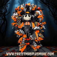 Halloween Jack Swag Wreath  ~ Halloween Front Door Wreath Orange & Black Scary Wreath (Free Shipping)