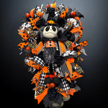 Halloween Jack Swag Wreath  ~ Halloween Front Door Wreath Orange & Black Scary Wreath (Free Shipping)