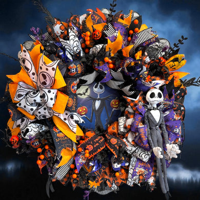 Halloween Jack  Wreath  ~ Halloween Front Door Wreath Jack Skellington Wreath (Free Shipping)