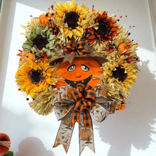 Halloween Jack o Lantern Wreath Sunflower Whimsical Farmhouse  Halloween Wreath