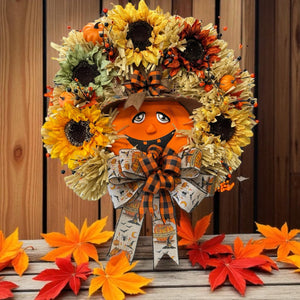 Halloween Jack o Lantern Wreath Sunflower Whimsical Farmhouse  Halloween Wreath