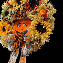 Halloween Jack o Lantern Wreath Sunflower Whimsical Farmhouse  Halloween Wreath