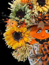 Halloween Jack o Lantern Wreath Sunflower Whimsical Farmhouse  Halloween Wreath