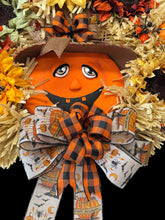 Halloween Jack o Lantern Wreath Sunflower Whimsical Farmhouse  Halloween Wreath
