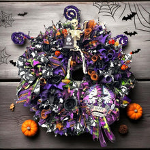 Halloween Skeleton Wreath,  Purple Halloween Wreath Tomb Stone Wreath