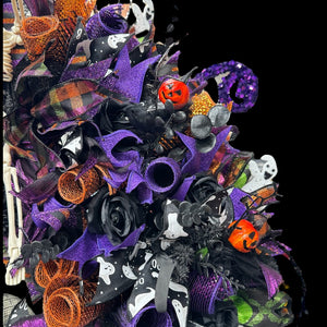 Halloween Skeleton Wreath,  Purple Halloween Wreath Tomb Stone Wreath