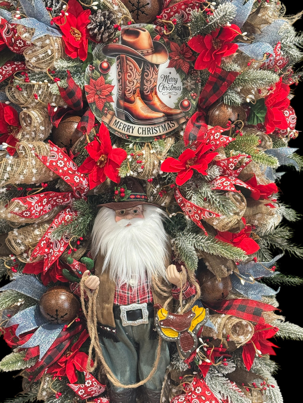 Cowboy Western Wreath, Cowboy Santa Swag Wreath