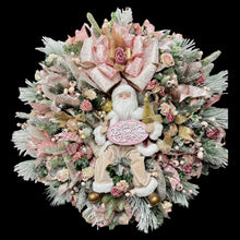 Pink Christmas Wreath with Santa – Luxury Double Door Holiday Swag, Frosted Pine & Berry Deco