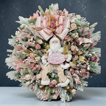 Pink Christmas Wreath with Santa – Luxury Double Door Holiday Swag, Frosted Pine & Berry Deco