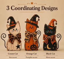 Halloween Cat Shelf Sitters Set of 3 – Wooden Witch Cat Decorations, 5.9 Inch