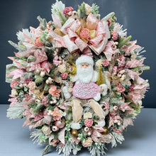 Pink Christmas Wreath with Santa – Luxury Double Door Holiday Swag, Frosted Pine & Berry Deco