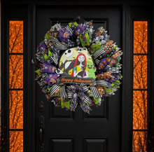 Nightmare Before Christmas Inspired Jack & Sally Halloween Wreath | 24 Inch Front Door Decor