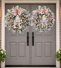 Pink Christmas Wreath with Santa – Luxury Double Door Holiday Swag, Frosted Pine & Berry Deco