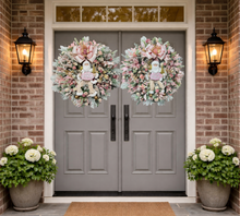 Pink Christmas Wreath with Santa – Luxury Double Door Holiday Swag, Frosted Pine & Berry Deco