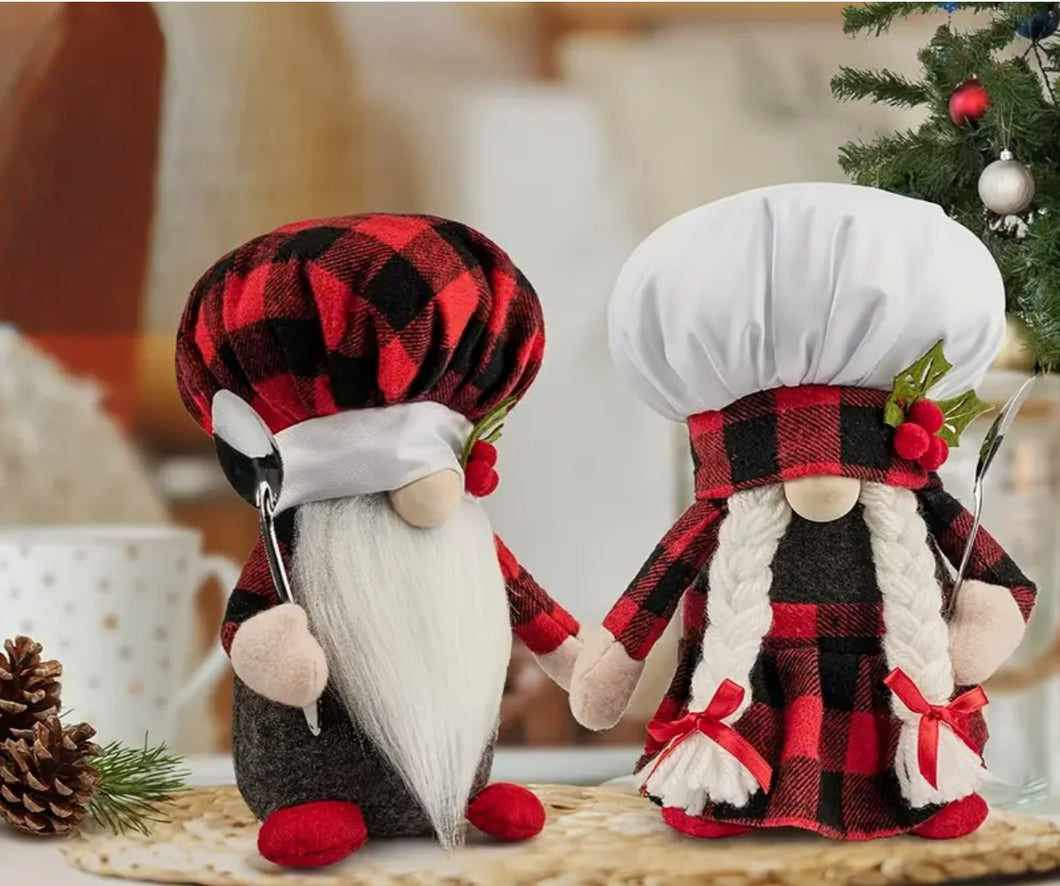 Kitchen Chef Gnome Couple Plush Gnome Dolls Red Buffalo Plaid Gift Boxed