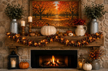 Lighted Fall Rag Garland – 50" Primitive Plaid Garland with Warm White Lights