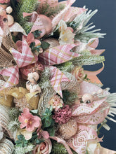 Pink Christmas Wreath with Santa – Luxury Double Door Holiday Swag, Frosted Pine & Berry Deco