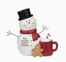Hot Cocoa Snowman Christmas Figurine – Snowman Holiday Decor, Gingerbread Kitchen Decor & Christmas Tier Tray Decoration