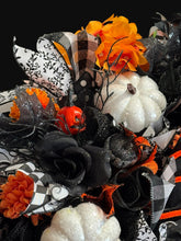 Luxury Halloween Witch Door Swag | Large Gothic Front Door Decor with Black Roses & Pumpkins