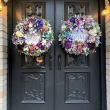 Hello Spring Wreath Set for Double Doors, Purple Ribbon Hydrangea Peony Front Door Wreaths, Farmhouse Spring Decor, Easter Door Decor