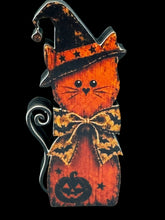 Halloween Witch Cat Shelf Sitters Set of 3 – Laser Cut Wood Cat Decorations, 2D Halloween Tabletop Décor
