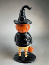 Halloween Pumpkin Witch Figurine – 3D Pumpkin Man with Witch Hat, 7 Inch Tabletop Décor