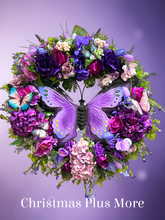 Purple Butterfly Floral Wreath – 24” Hydrangea Front Door Spring / Summer Wreath
