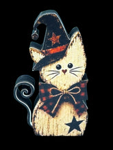 Halloween Witch Cat Shelf Sitters Set of 3 – Laser Cut Wood Cat Decorations, 2D Halloween Tabletop Décor
