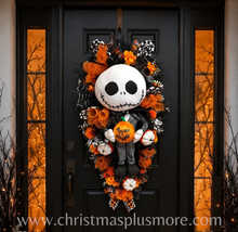 Luxury Nightmare Before Christmas Inspired Jack Skellington Halloween Swag | Pumpkin King Door Decor | 43 x 22 Inches