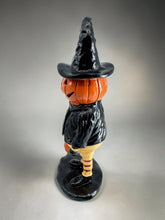 Halloween Pumpkin Witch Figurine – 3D Pumpkin Man with Witch Hat, 7 Inch Tabletop Décor