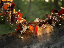Lighted Fall Rag Garland – 6 Ft Primitive Homespun Fabric Garland with Pip Berries