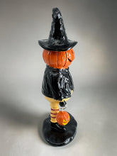 Halloween Pumpkin Witch Figurine – 3D Pumpkin Man with Witch Hat, 7 Inch Tabletop Décor