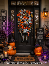 Halloween Witch Swag Wreath  ~ Halloween Mrs. Frankenstein Orange and Black Witch Decor