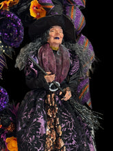 Purple Witch Halloween Wreath – Elegant Gothic Halloween Door Decor with Witch, Glitter Ribbon & Florals