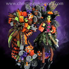 Halloween Witch Wreath | Orange & Black Witch Front Door Wreath | Luxury Handmade Halloween Decor | Fall Door Hanging