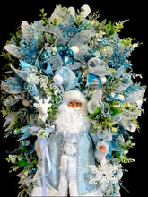 Blue Santa Doll Wreath Floral Swag Christmas Wreath Country Farm House  (Free Shipping)