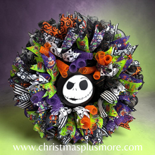 Nightmare Before Christmas Jack Skellington Halloween Wreath – Moving Spring Head – Handmade Front Door Decor