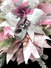 Pink & Silver Nutcracker Christmas Swag Wreath With Silver Bells  Free Shipping