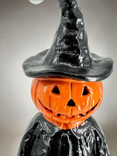 Halloween Pumpkin Witch Figurine – 3D Pumpkin Man with Witch Hat, 7 Inch Tabletop Décor