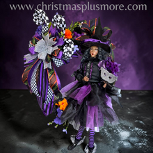 Purple Witch Halloween Wreath | Witch Doll Front Door Wreath | Black Purple Halloween Door Decor | Luxury Handmade Halloween Wreath | Fall Porch Decor
