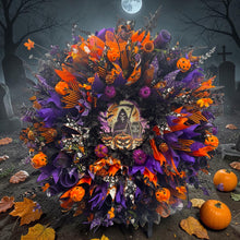 Grim Reaper Halloween Wreath,  Spooky Front Door Decor, Gothic Halloween Wreath, Haunted House Decoration, Skull Ribbon