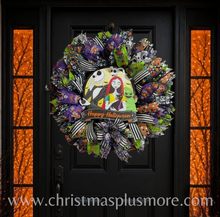 Nightmare Before Christmas Inspired Jack & Sally Halloween Wreath | 24 Inch Front Door Decor