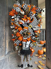 Halloween Witch Swag Wreath  ~ Halloween Mrs. Frankenstein Orange and Black Witch Decor