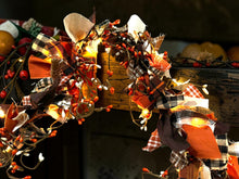 Lighted Fall Rag Garland – 6 Ft Primitive Homespun Fabric Garland with Pip Berries
