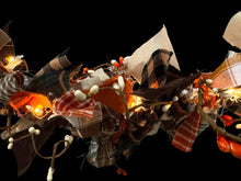 Lighted Fall Rag Garland – 6 Ft Primitive Homespun Fabric Garland with Pip Berries