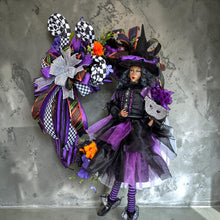 Purple Witch Halloween Wreath | Witch Doll Front Door Wreath | Black Purple Halloween Door Decor | Luxury Handmade Halloween Wreath | Fall Porch Decor
